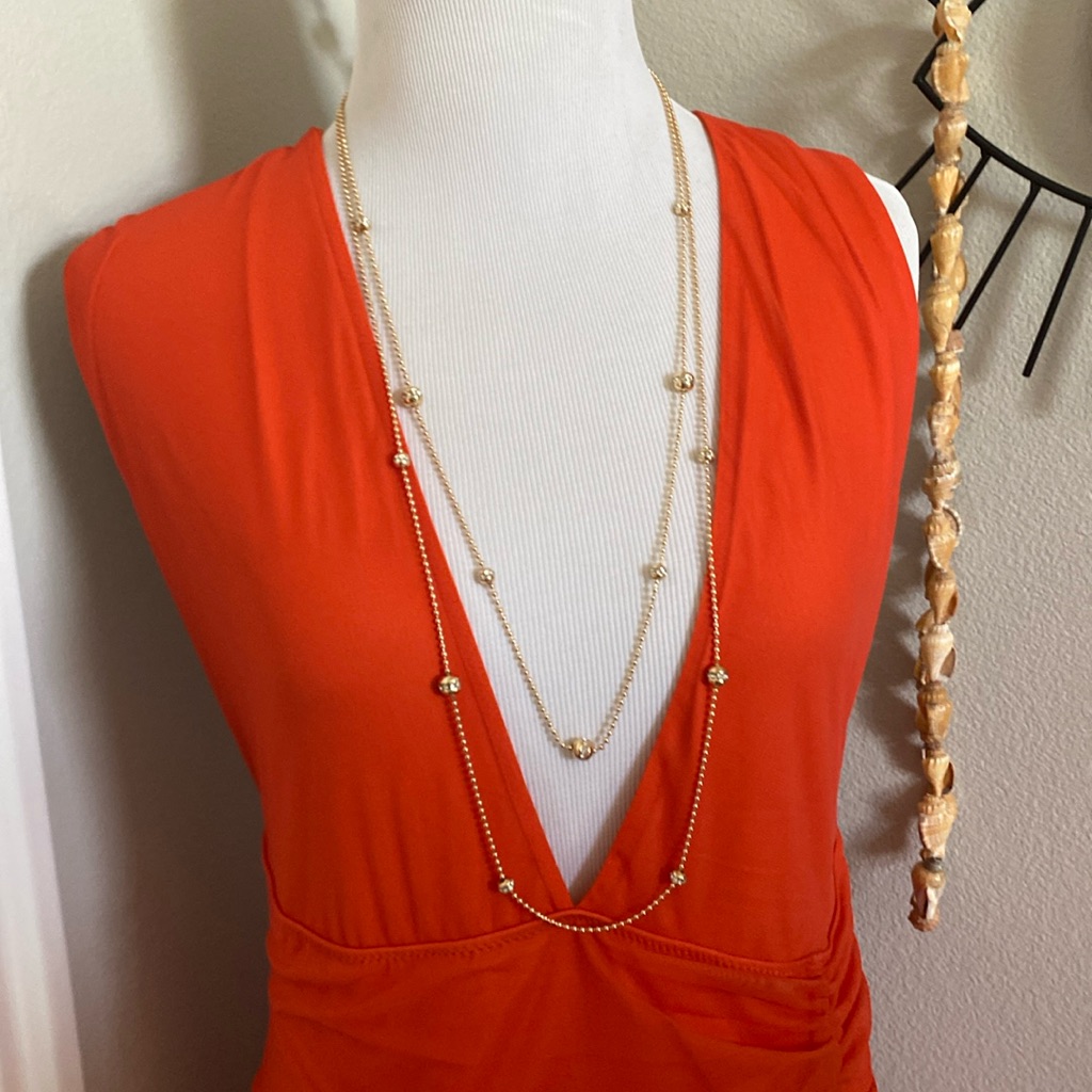 M145 Long Double Layer Crystal Ball Chain Necklace Nine West With Tag